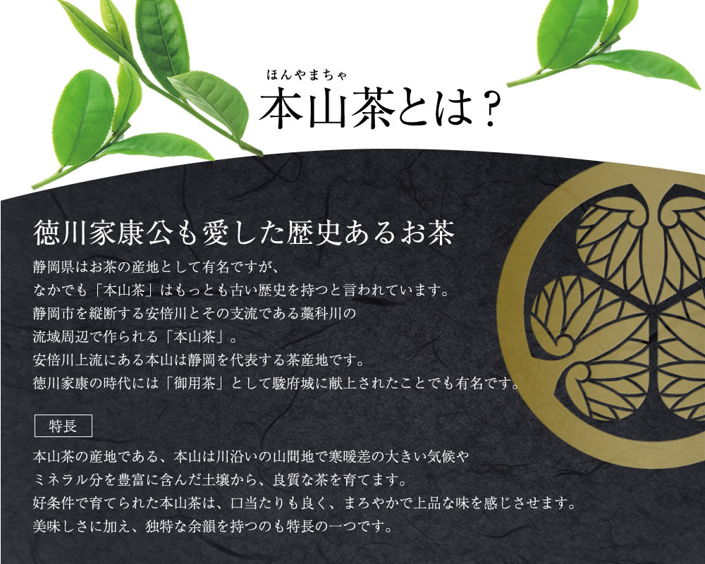 本山茶とは？徳川家康公も愛した歴史あるお茶。口当たり良くまろやかで上品な味を感じさせます。